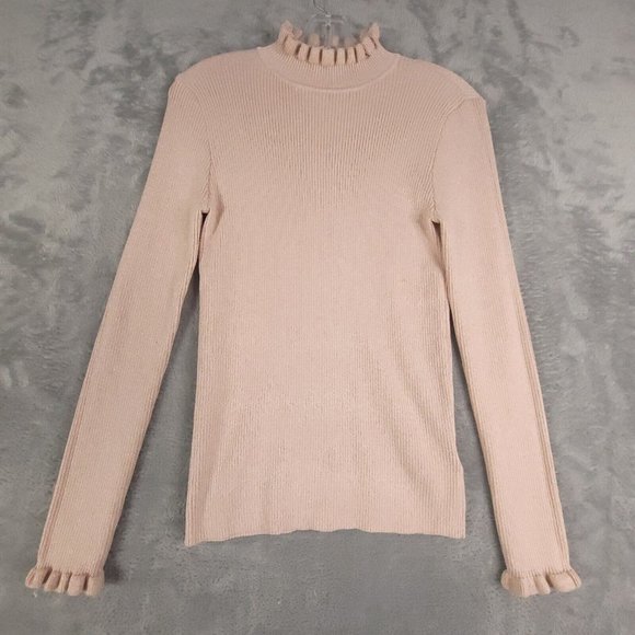 Express Womens Sweater Pullover Ruffle Collar Long Sleeve Glitter Pink M - Picture 1 of 10